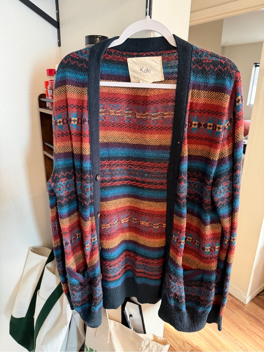 Koto Multicolor Striped Knit Cardigan
